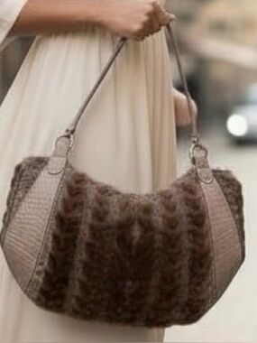 Salvatore Ferragamo Brown Faux-Fur Shoulder Hobo